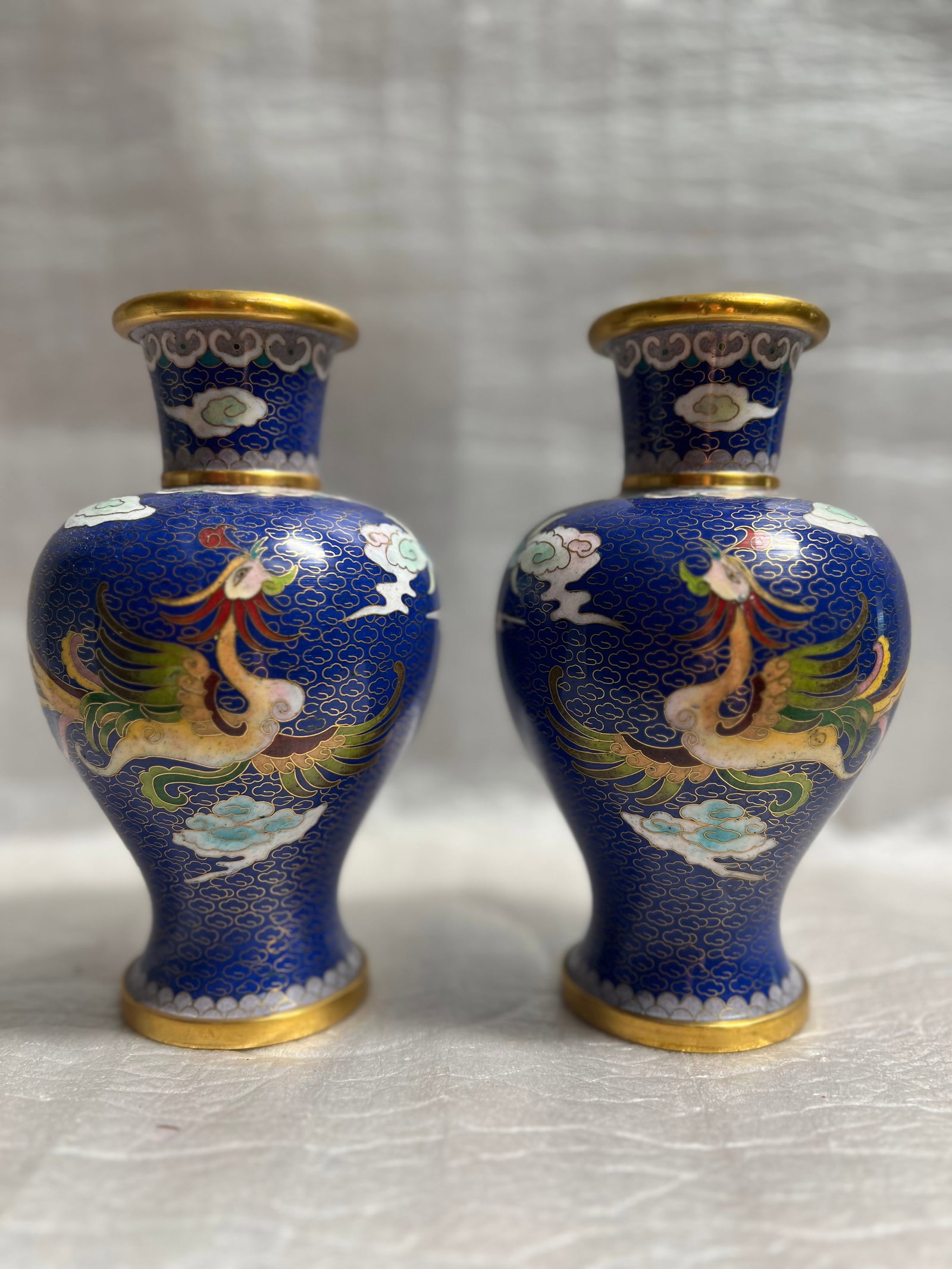 Pair of Dragon Cloisonne Chinese Vases: Pair of Dragon Cloisonne Chinese Vases 7" T 5 " W