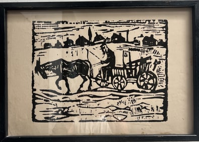 Manuel de la Cruz Gonzalez " El Ultimo Coche" Framed Woodblock Print