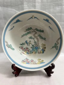 VINTAGE MID CENTURY ASIAN PORCELAIN SERVING BOWL BY ISCO HAND 3.5 " TALL 8" WIDE