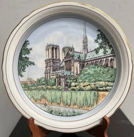 Paris "Notre Dame" France Hand Painted Display Plate Dated 1949 Germany US Zone