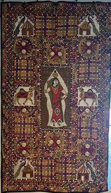 ANTIQUE INDIAN HANGING WALL TAPESTRY, HAND EMBROIDERED (1 of 2)