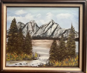 Wiliam Parkhurst "Lake with Mountain views" Oil on Canvas