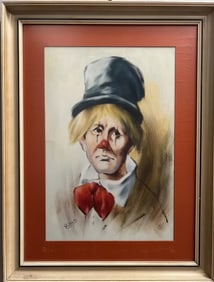 Vintage Sad Clown Acrylic/Print Signed and Dated by Victor Gerard 1971