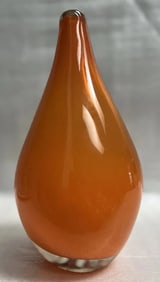 Fire Orange Murano Style Amber Sommerso Gold Dust Heavy Teardrop Vase