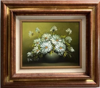 DAISES IN A POT OIL ON CANVAS SIGNED BY THE ARTIST