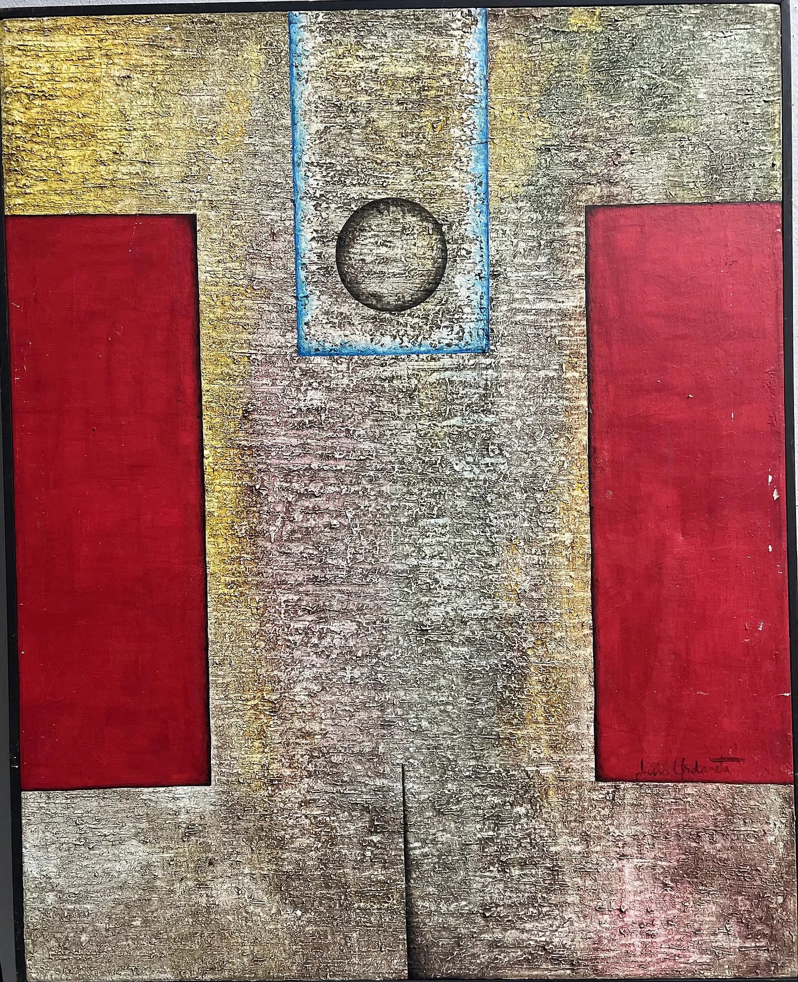 Jules Bonheur: This unique piece by Luis Urdaneta is a stunning example of contemporary art. Created in 1994, this painting titled "Mujer Flaca" is a mixed technique piece on canvas. The artist's signature and date 