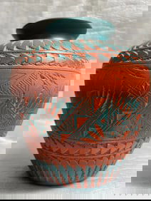 Gr. D Aragon, Native American Pueble Pottery Vase From Acoma- Laguna Pueblo