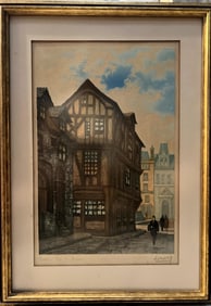 Jules Leray " Rouen-Rue De L epicerie" Hand Colored Etching
