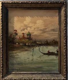 Éloi-Noël Bouvard attributed to "Venetian canal scene" Oil on Canvas early 19C