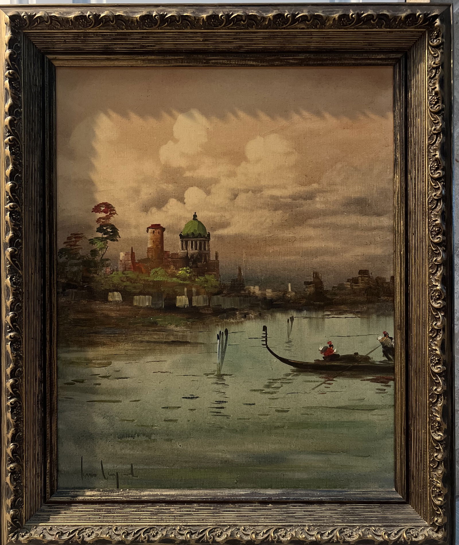 Éloi-Noël Bouvard attributed to "Venetian canal scene" Oil on Canvas early 19C (1 of 4)