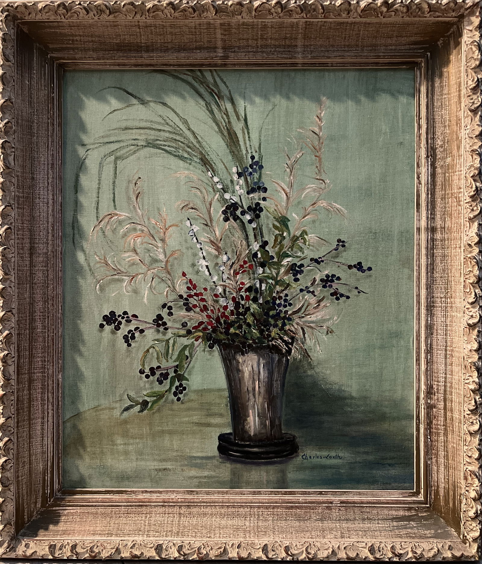 Charles Worth Still life depicting a floral arrangement in a vase Mid Century (1 of 4)