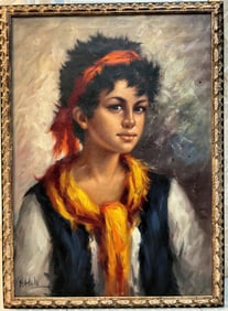 Gaetano Vitale " Gypsy Girl" Mid Centiry Oil on Canvas