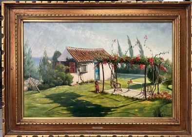 Betti Bernay " Garden in Spain" Large Serene Garden Oil on Canvas