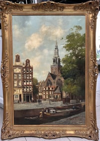 Oene Romkes de Jongh (1812-1896) attributed to , Large European City Oil on Canvas Signed lower Rt