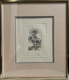 Rachel Badean botanical art print, likely a hand-colored etching