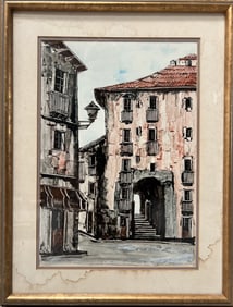 A charming European street scene, is likely the work of Spanish artist Juan Martin Hidalgo