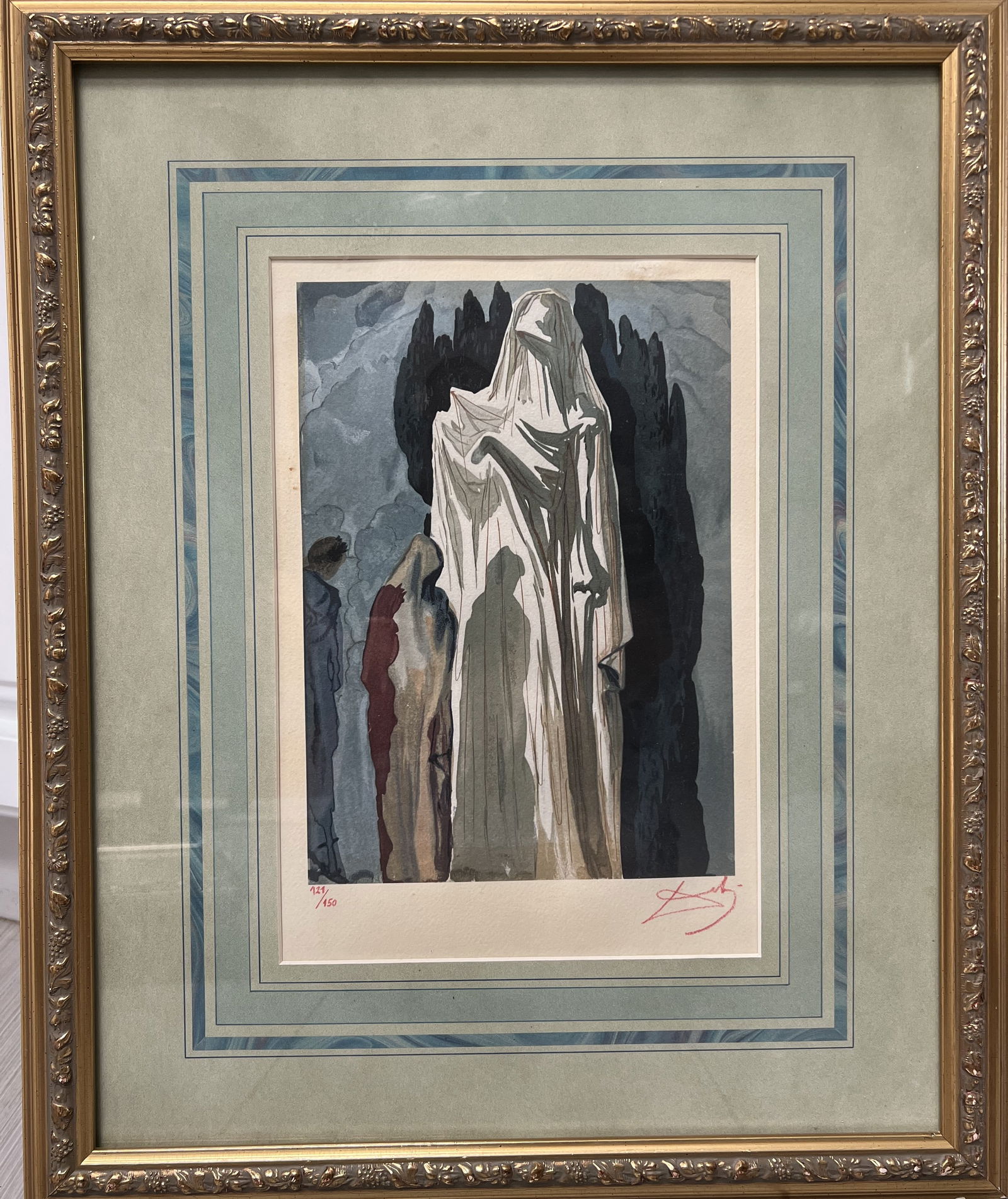 A hand-signed and numbered print of Salvador Dalí's "Inferno: Canto 10": a hand-signed and numbered print of Salvador Dalí's "Inferno: Canto 10" from his illustrations for Dante Alighieri's The Divine Comedy. Description of the Print:Artwork: The print is a color woodcut,