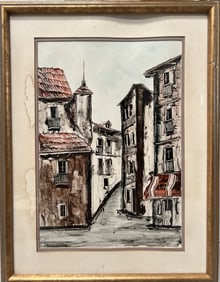 A charming European street scene, is likely the work of Spanish artist Juan Martin Hidalgo