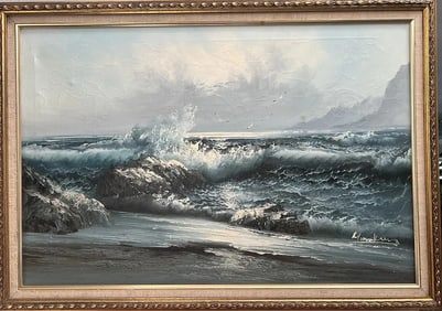 LRG VINTAGE ORIG NAUTICAL SEASCAPE PORTRAIT OIL/CANVAS PAINTING SIGNED
