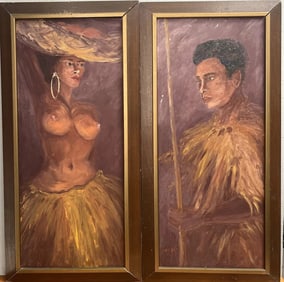 Pair of Two Dressed Dancers Oil on Board