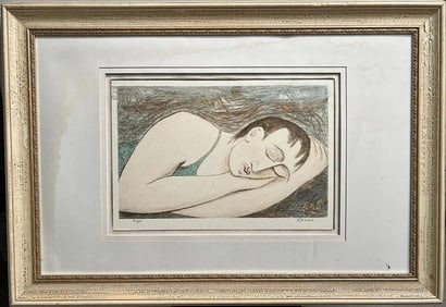 Vintage Lithograph Boy Sleeping Signed and Numbered by the Artist