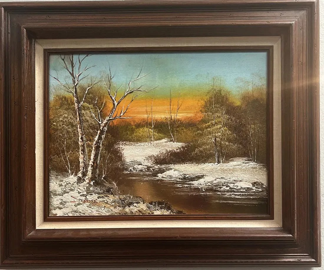 STUNNING OIL ON CANVAS , UPSTATE NEW YORK A RIVER SCENE IN WINTER SIGNED (1 of 3)