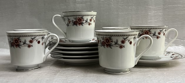 Set of 12 Pieces Sheffield Anniversary Porcelain Fine China 6 Cups and Saucers