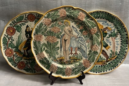 Collection of 3 Mexican Majolica pottery Plates Circa Mid Century