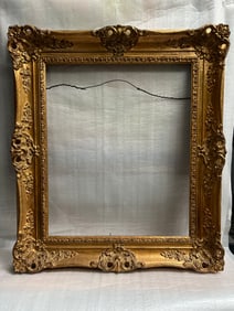 Mid 19th C European Gold Leaf Frame in the Rococo Style with Crest