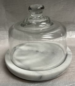 Cheese Cloche , Round Marble Cheese Board with Glass Cover