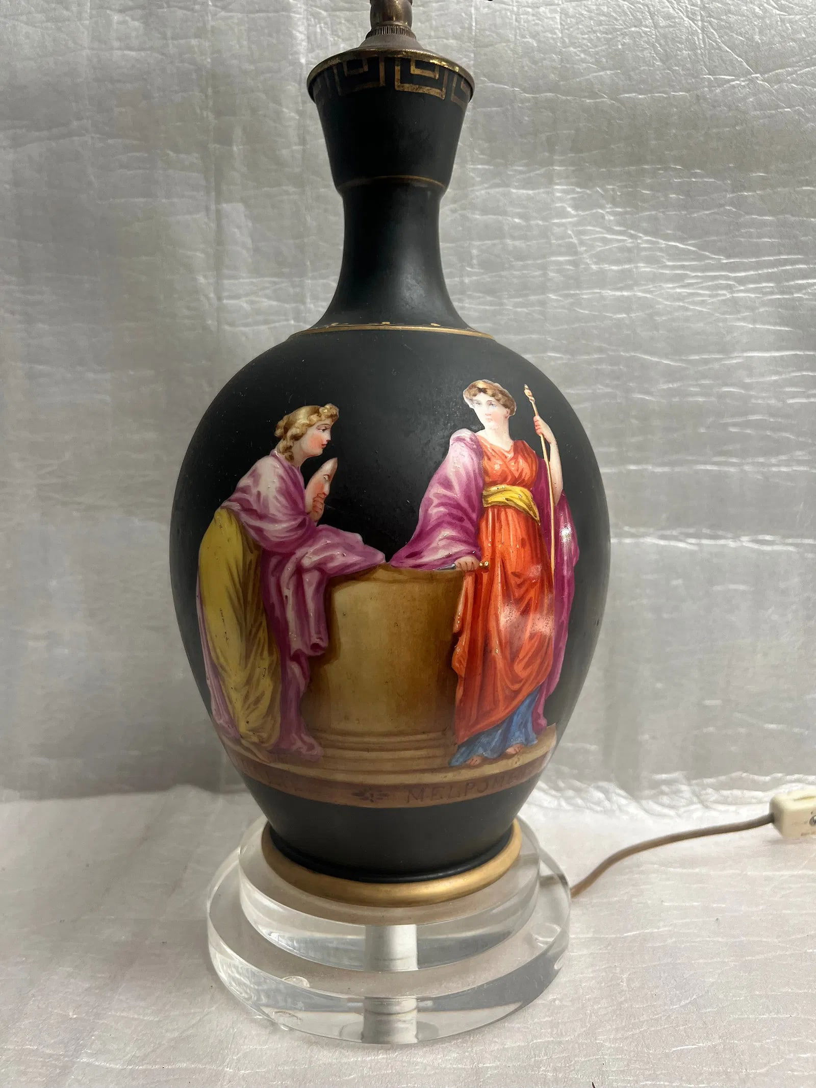 Victorian Greek Revival Porcelain Lamp Likly Dating to Mid 19th C: Victorian Greek Revival Porcelain Lamp Likly Dating to Mid 19th C 25" T 7" W