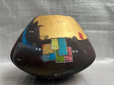 HALL CARLSON, Vintage Abstract Raku Studio Art Pottery Vase Signed and Dated 1984