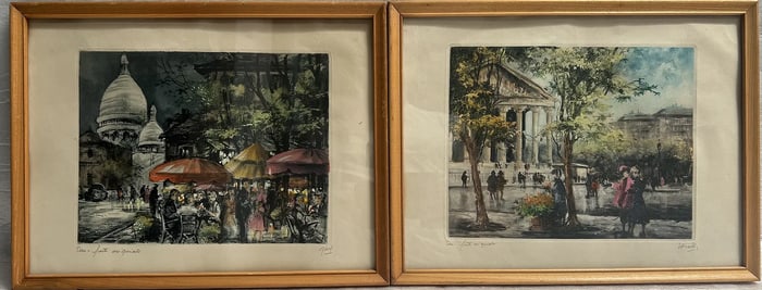 Pair of French Etching Attributed to Franz Herbelot Signed Lower Lf