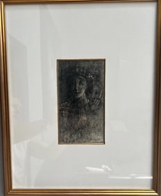 Philippe Tardy "child and Mother Etching heightened with Gouache 1993