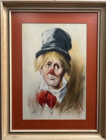 Vintage Sad Clown Acrylic/Print Signed and Dated by Victor Gerard 1971
