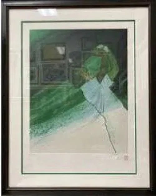 JEAN-FRANCOIS ARRIGONI NERI "LE GOLFEUR LITHOGRAPH" 29"X36" Hand Signed: JEAN-FRANCOIS ARRIGONI NERI "LE GOLFEUR LITHOGRAPH" 29"X36" Hand Signed "NERI" GREEN AND WHITE GOLF HAND SIGNED NUMBERED FRAMED UNDER GLASS 29" X 36" WITH COA
