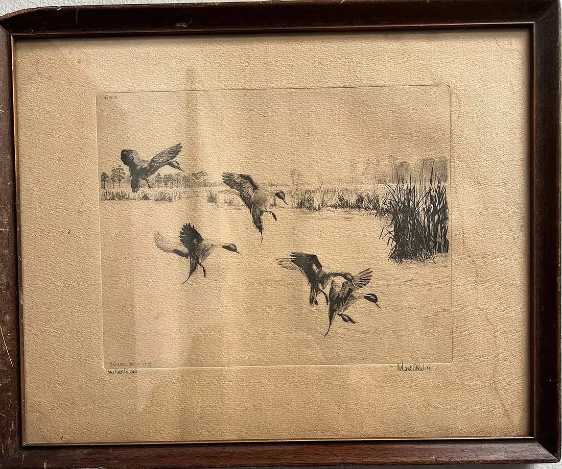 Richard Bishop Vintage Etching "Rice Field Puitails" Hand Signed by the Artist: This vintage etching titled "Rice Field Puitails" by Richard Bishop is a stunning piece of art that captures the beauty of landscape and still life. The hand-signed print is an original from the Art D