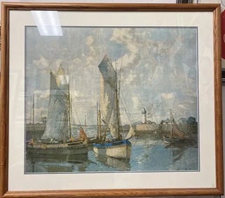 T. Baldasar, Large Lithograph Sail Boats in the Harbor