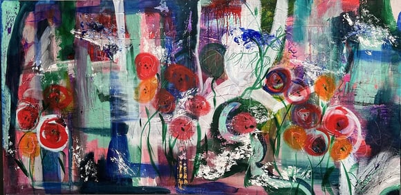 LAURA JAFFE, WELLINGTON'S OUTSTANDING ARTIST , STUNNING ABSTRACT WORK "ALL ABLOOM"