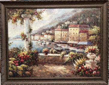 Marina Vista II , A Original Oil on Canvas Mediterranean -Style By the Artist "FOSTER"