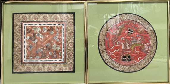 Pair of Embroidered Textile Art Pieces