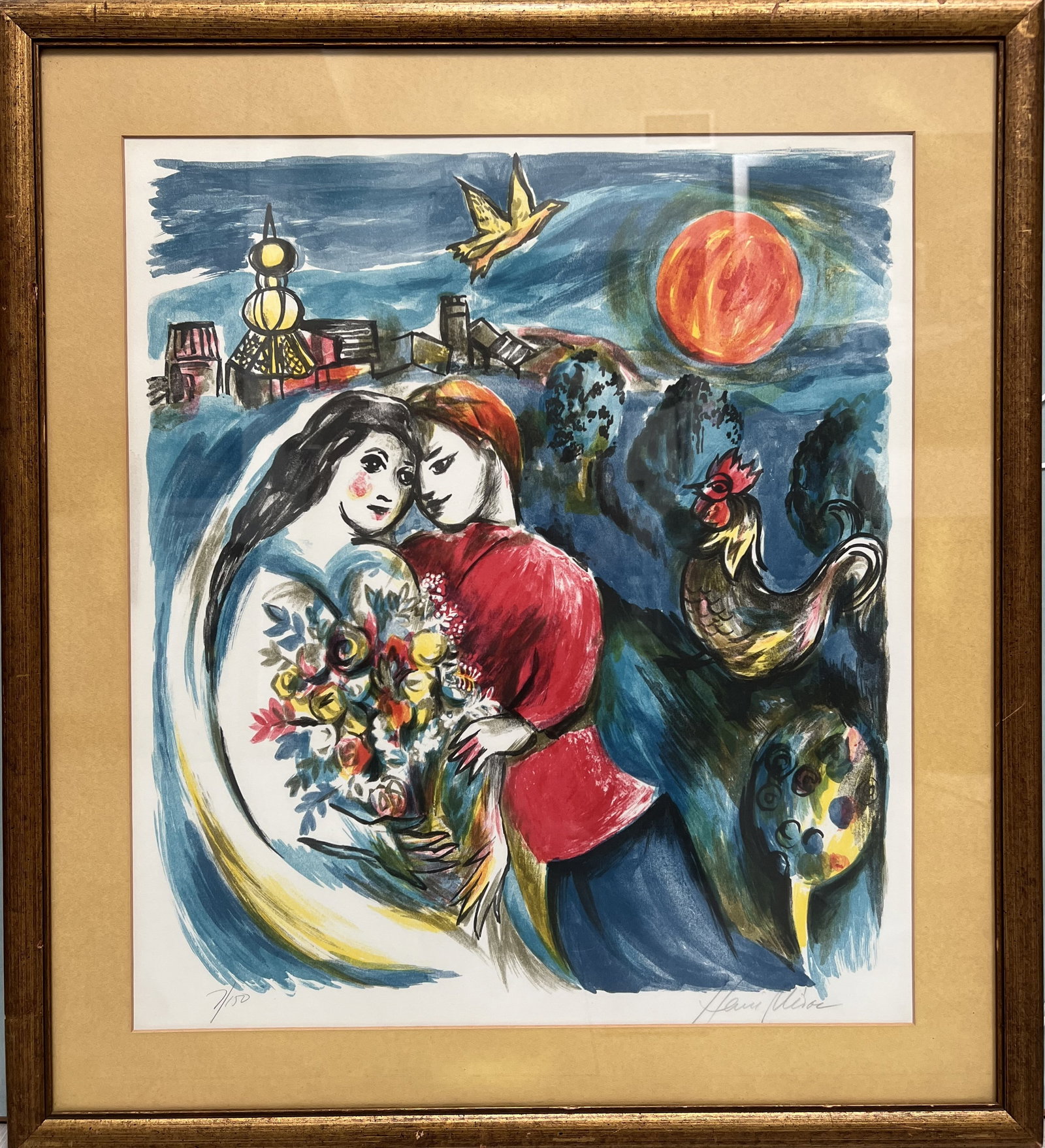 Marc Chagall (1887-1985) "Le Songe" Estate Issued Signed and Numbered: The image is a limited edition lithograph on paper by the artist Marc Chagall (1887-1985), titled "Le Songe"(The Dream). The piece is signed by the estate. It is a limited edition print, numbered in p