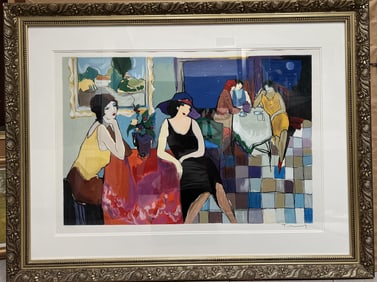Itzchak Tarkay "Women in Cafe"  Limited Edition Framed Serigraph Hand Signed