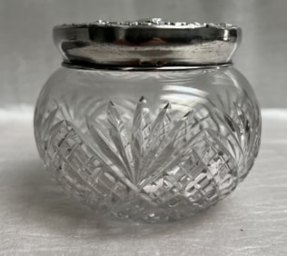 Vintage Cut Glass  Vanity Jar with a Sterling Silver Lid , Sterling .74 oz