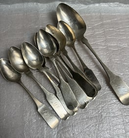 Set of 11 Antique Spoons Which Appear to be Coin Silver  c 1800s   8.2 Oz
