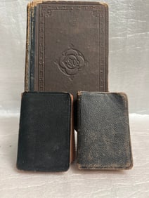 Set of 3 Old Leather Bound Books of Varying Sizes 2 Christen and 1 English Grammer