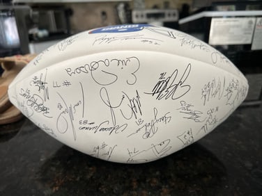 Giant Football Hand Signd by the Players and 22 1981 Tops Football Cards