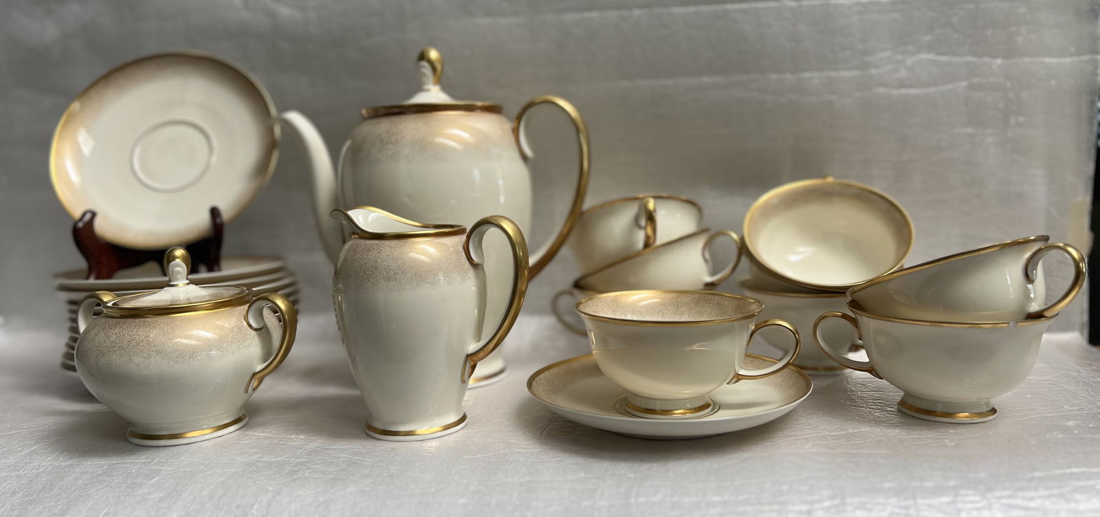 Vintage Rosenthal Germany Ivory Porcelain Tea Service -Striped Gold Gilt Trim (1 of 5)