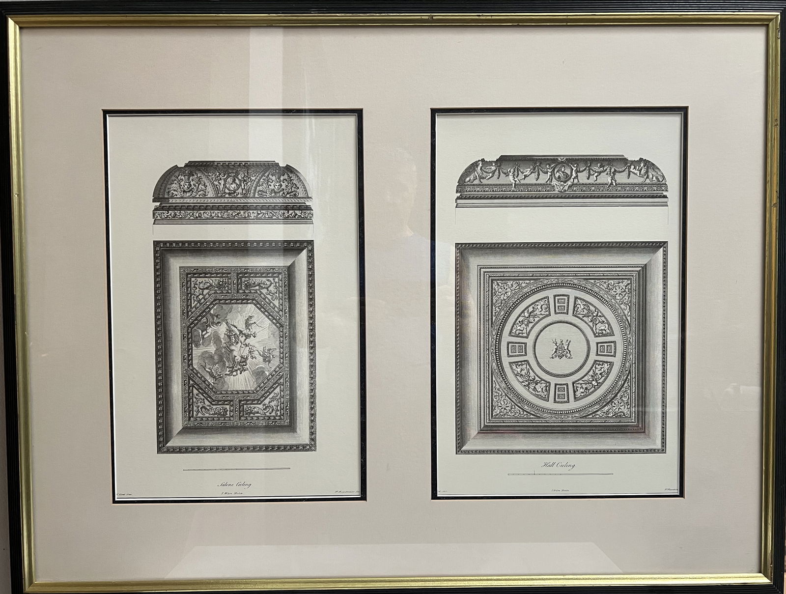 Pair of 18th-Century Architectural Engravings by Paul Fourdrinier: "Salon Ceiling" & "Hall Ceiling" (1 of 1)