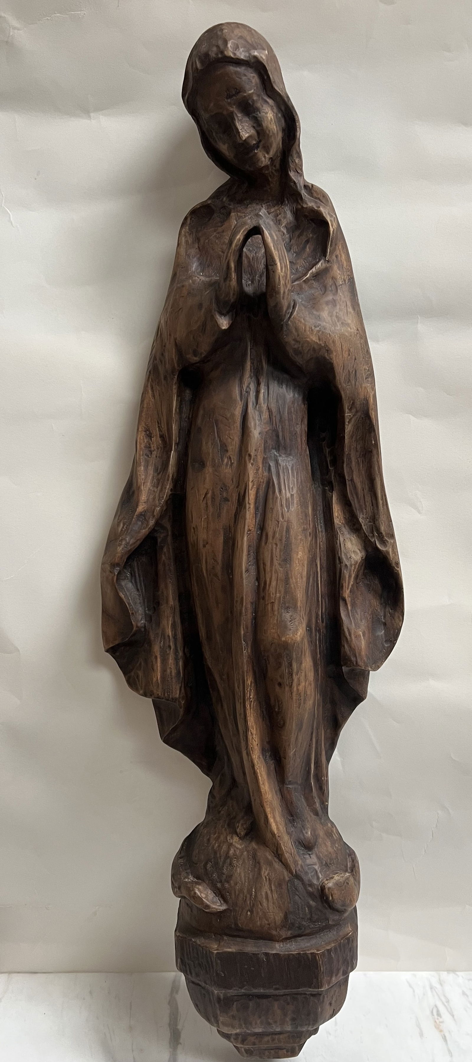 Primary Title: Large 32" Hand-Carved Wood Virgin Mary Statue - Signed LK 1983 - German Folk Art (1 of 3)